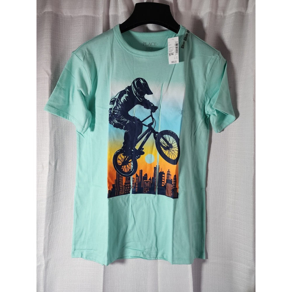 Childrens Place Blue Boys T Shirt Mountain Bike BMX Size 16